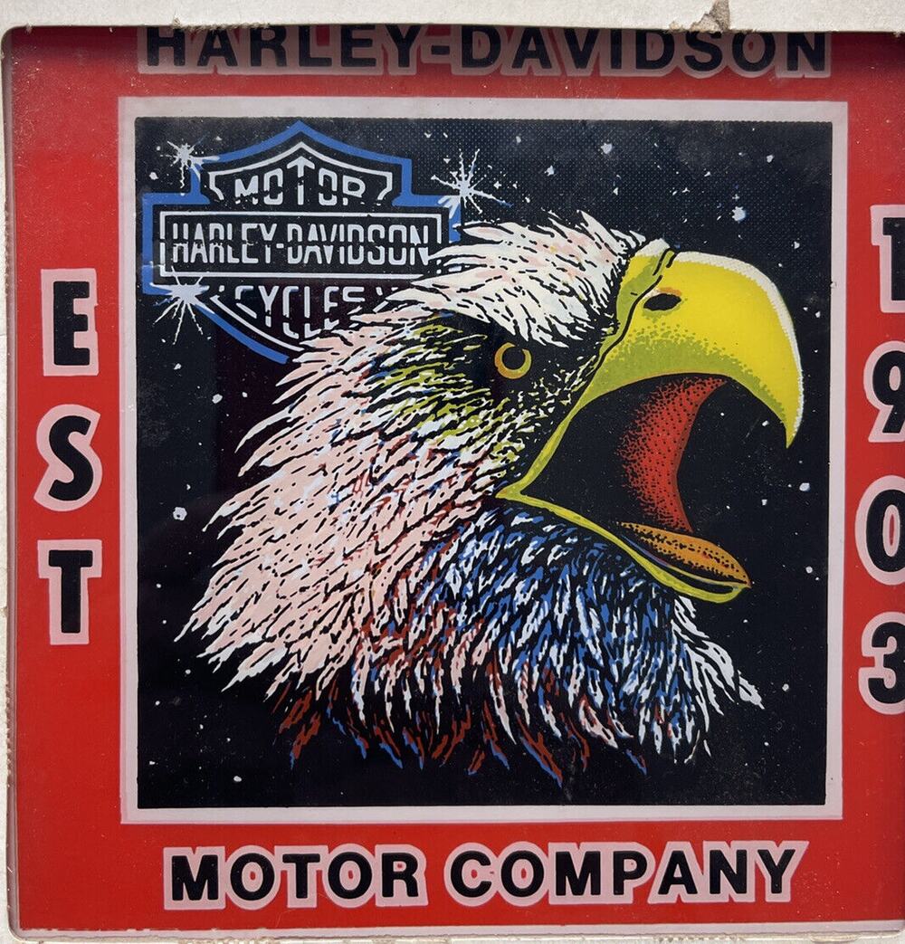 Vintage Harley Davidson Carnival Prize Glass Picture Screaming Eagle 6" X 6"